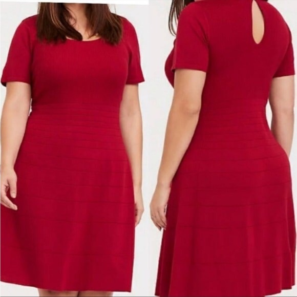 torrid Dresses Torrid Red Fit And Flare Ribbed Knit Dress Keyhole